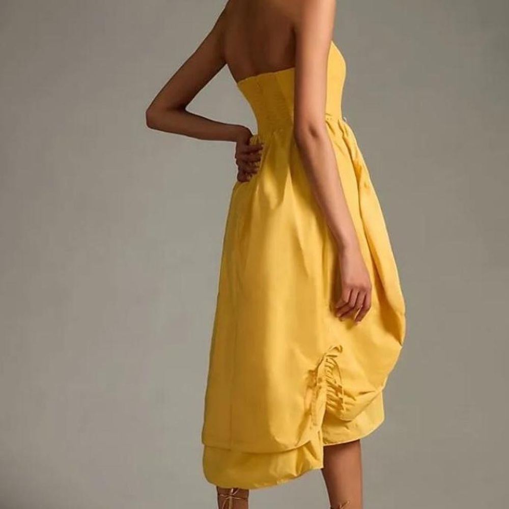 NWT Modern Anthropologie Yellow Corset Hi Low Bubble Skirt Dress, Size S. - Picture 2 of 8